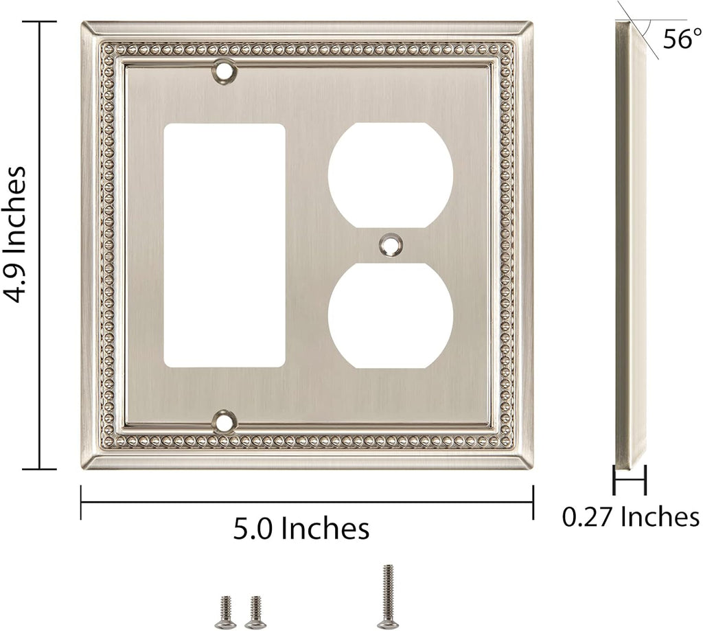 Henne Bery Sunken Pearls Heavy Duty Decorative Wall Plate Switch Plate Outlet Cover (Decorator/Duplex, Satin Nickel)
