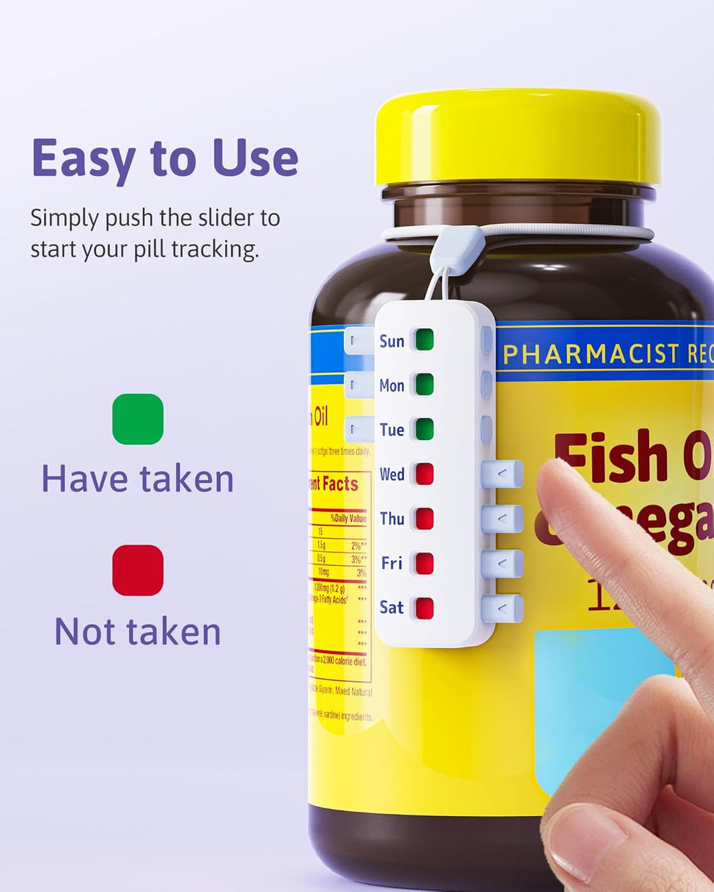 FEATY Pill Reminder for Meds Bottles, Arthritis-Friendly Pill Tracker with Anti-Slide Design, Reusable Medication Tracker for Pet Meds Without Filling, Compact Medication Reminder, 4 Packs