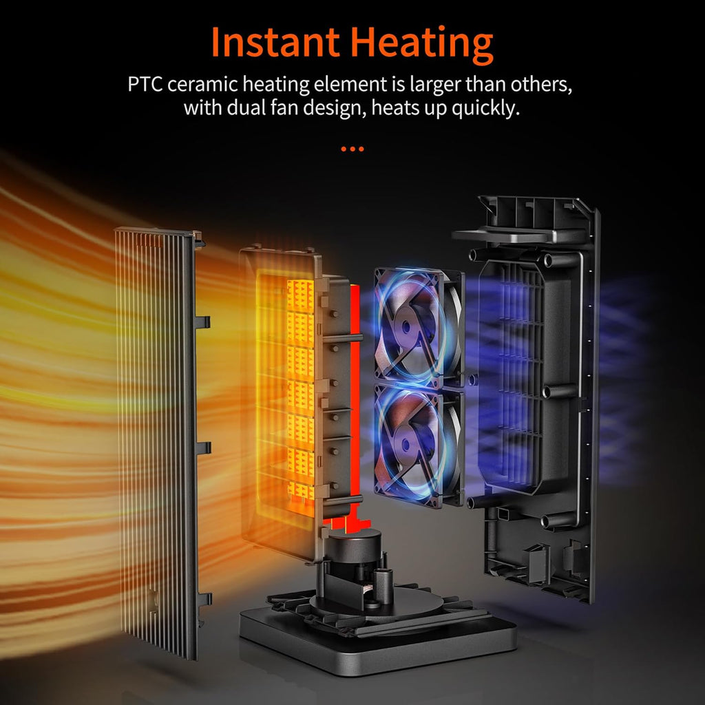 BREEZOME Space Heater for Indoor Use, 1500W Fast Heating Electric Heater with Thermostat, 90°Oscillating PTC Ceramic Heater, 24H Timer