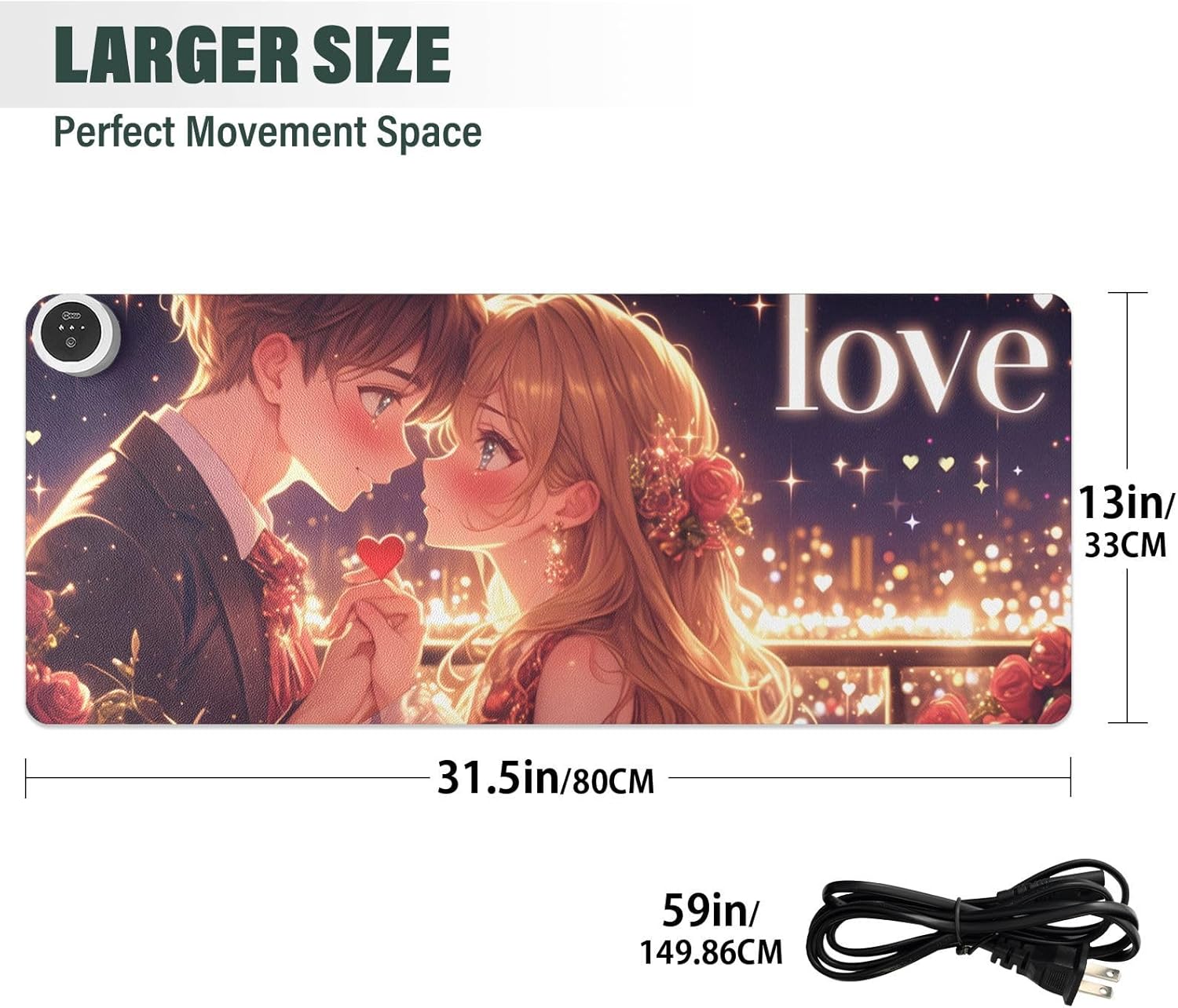 Large Heated Mouse Pad,Leather Desk Mat,31.5"x13",Hand Warmer Pads for Desk,Love(Love)