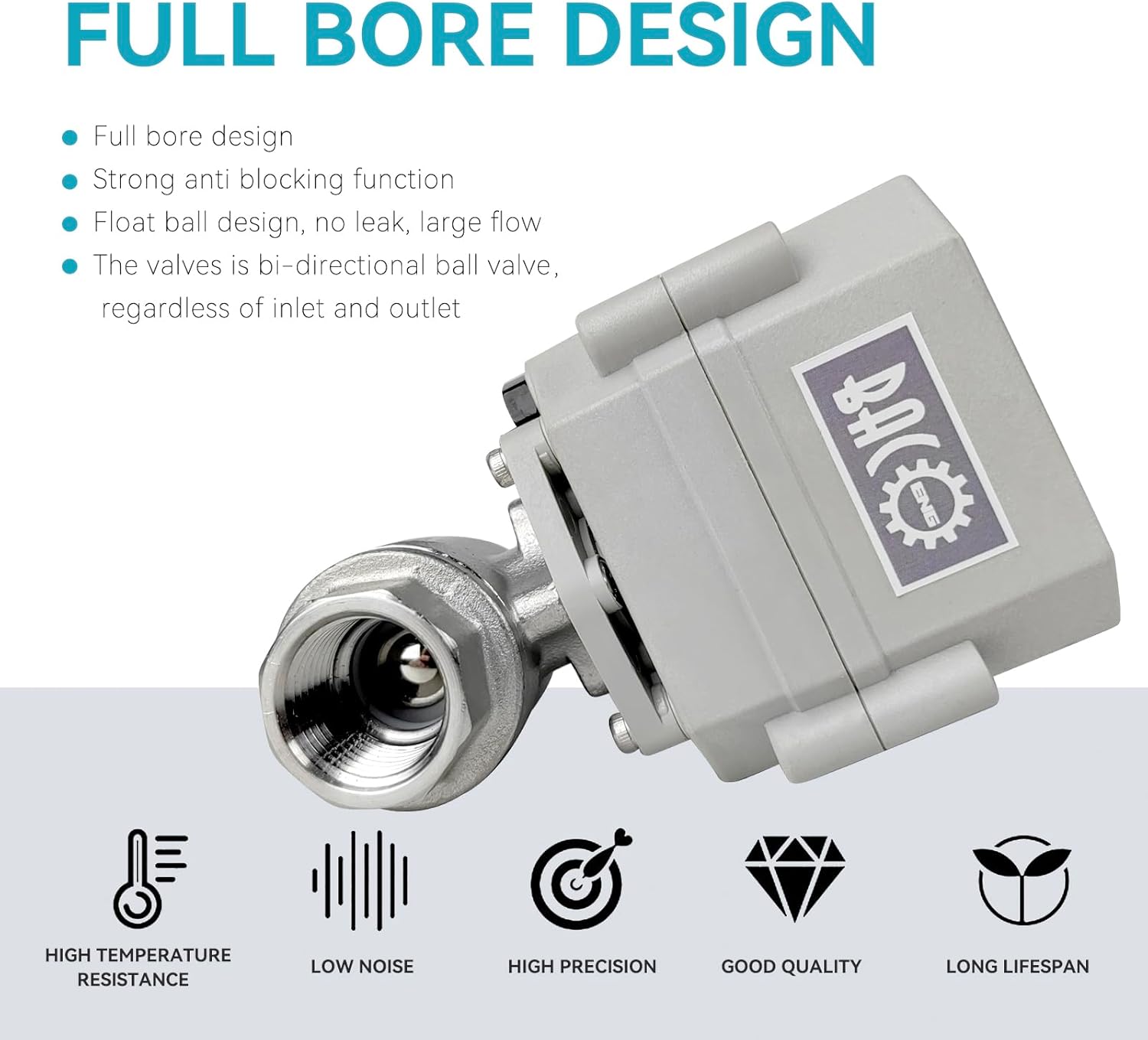 BACOENG Motorized Ball Valve, 1/2" DN15 Electrical Ball Valve, 2 Way 110VAC Stainless Steel NC Electric Water Valve