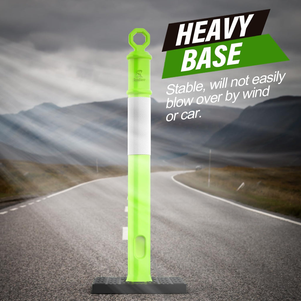 RoadHero 45 Inch Delineator Post with Base, Portable Lime Green Traffic Delineator Posts Cones with Reflective Collars for Parking Lots, Road Safety, Construction Events 3 Pack