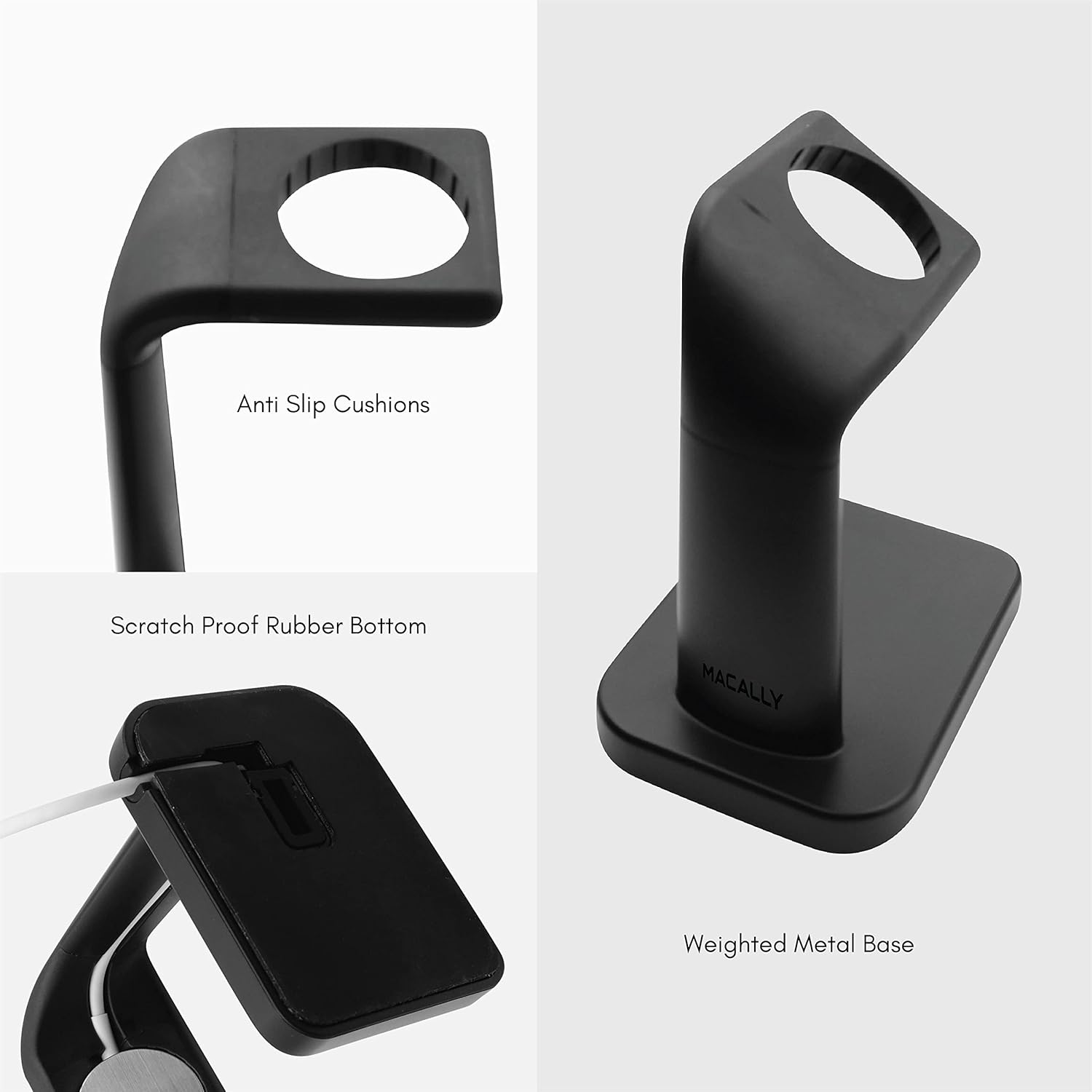 Macally Apple Watch Charger Stand for Series Ultra, 10, 9, 8, 7, 6, 5, 4, 3, 2, 1, SE (44mm, 42mm, 40mm, 38mm) - iWatch AppleWatch Stand Dock - Apple Watches Charging Station - Black