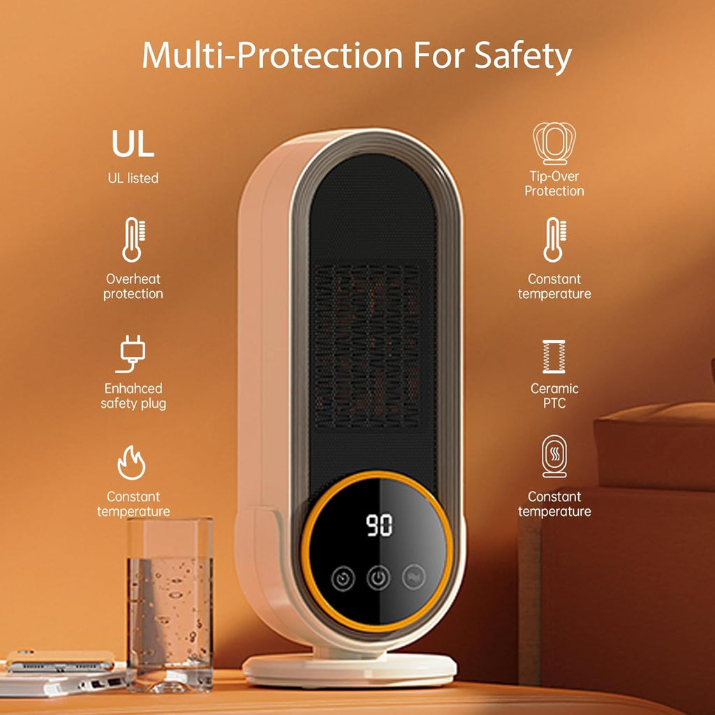 Space Heater Indoor - Energy Efficient Portable Heater with Adjustable Thermostat,1200W PTC Rapid Heating Ceramic Technology with Remote,Intelligent Timing (White, E68S Remote Control)