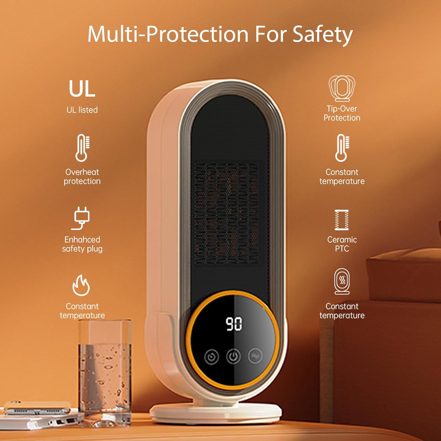 Space Heater Indoor - Energy Efficient Portable Heater with Adjustable Thermostat,1200W PTC Rapid Heating Ceramic Technology with Remote,Intelligent Timing (White, E68S Remote Control)