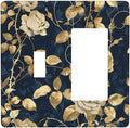 Outlet Covers Boho Vintage Floral Golden Flower Dark Blue Background 1 Toggle 1 Rocker Combination Decorative Wall Plate Electrical Switch Plates Light Switch Cover Plate for Bedroom