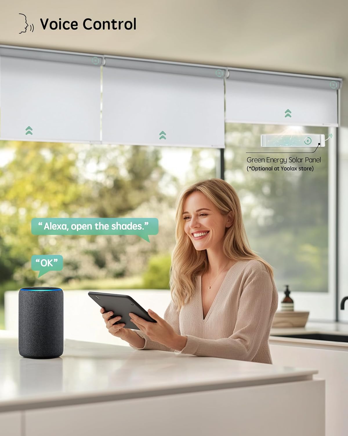 Yoolax Motorized Blinds with Remote, Blackout Smart Blinds for Windows Motorized Roller Shades, Automatic Window Shades Work with Alexa Custom Size (Blackout-Fabric Grayish White)