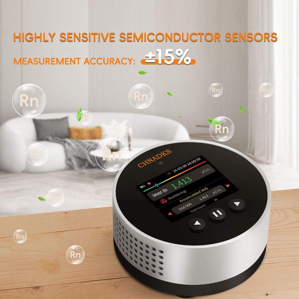 RM-65 Radon Detector for Home Basement, Continuous Radon Monitor with Audible & Visual Alarm, LCD Color Display, Long Term Portable Gas Detector for Home, pCi/L or Bq/m³