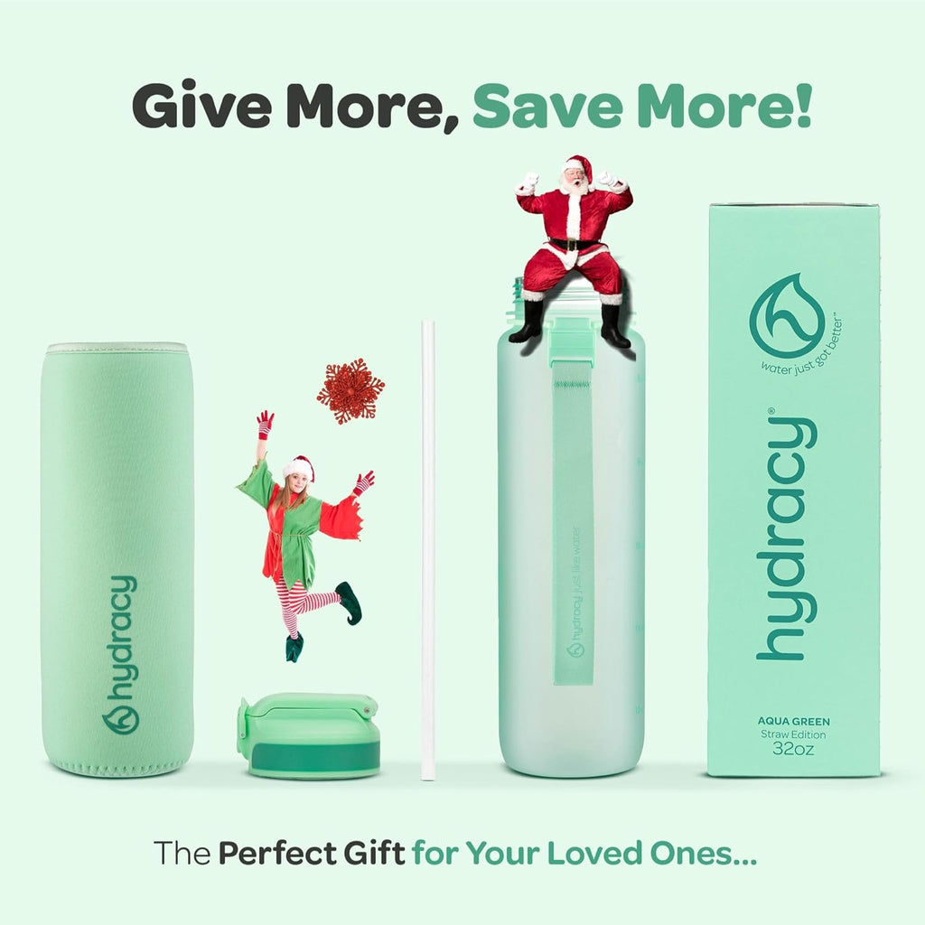Hydracy Water Bottle with Time Marker -Large BPA Free Water Bottle & No Sweat Sleeve -Leak Proof Gym Bottle with Fruit Infuser Strainer & Times to Drink -Ideal for Fitness Sports & Outdoors