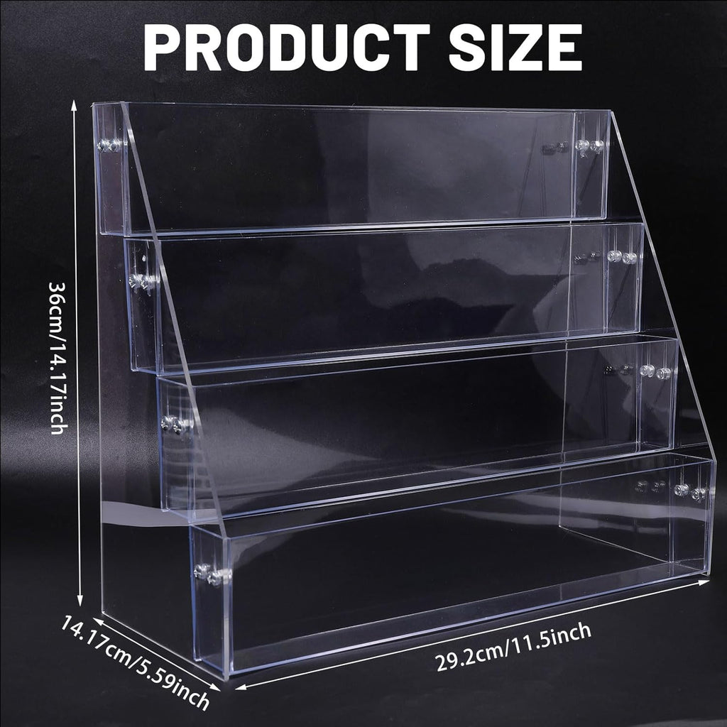 GLOBLELAND 4-Tier Clear Acrylic Sticker Display Stand Sticker Display Rack Holder Portable Card Display Rack for Greeting Cards Vendors Retail Business Brochure Postcard