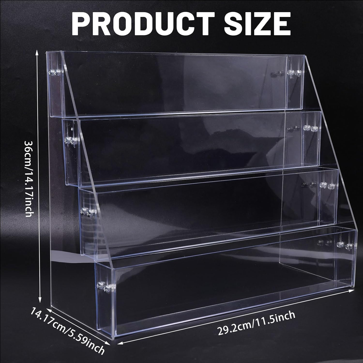 GLOBLELAND 4-Tier Clear Acrylic Sticker Display Stand Sticker Display Rack Holder Portable Card Display Rack for Greeting Cards Vendors Retail Business Brochure Postcard