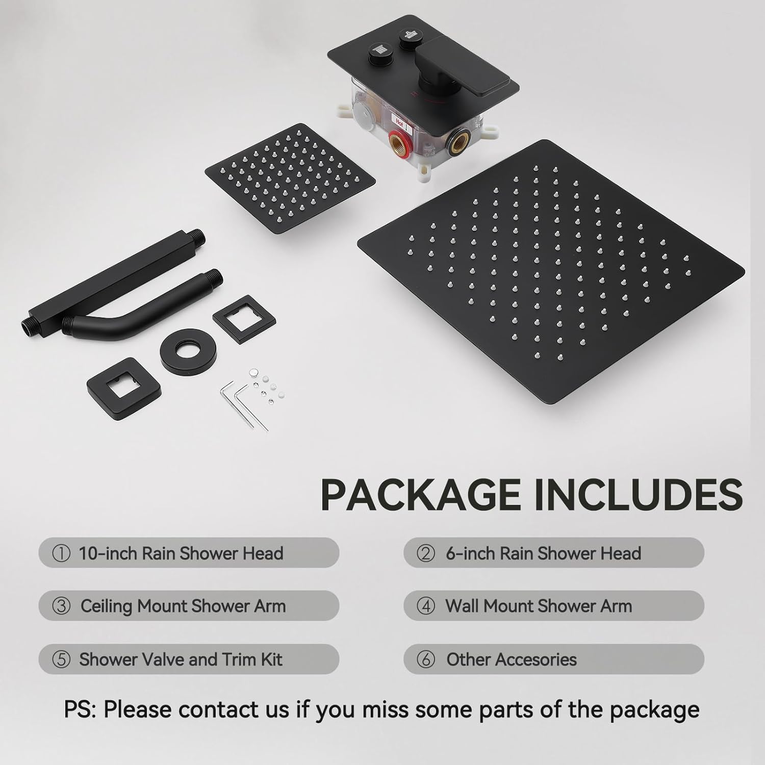 Shower Faucet Set Matte Black Shower System, STARBATH 10" Ceiling Mount Rain Showerhead and 6" Wall Mounted Rainfall Shower for Couples, On Off Button Valve Dual Head Shower Systems Complete