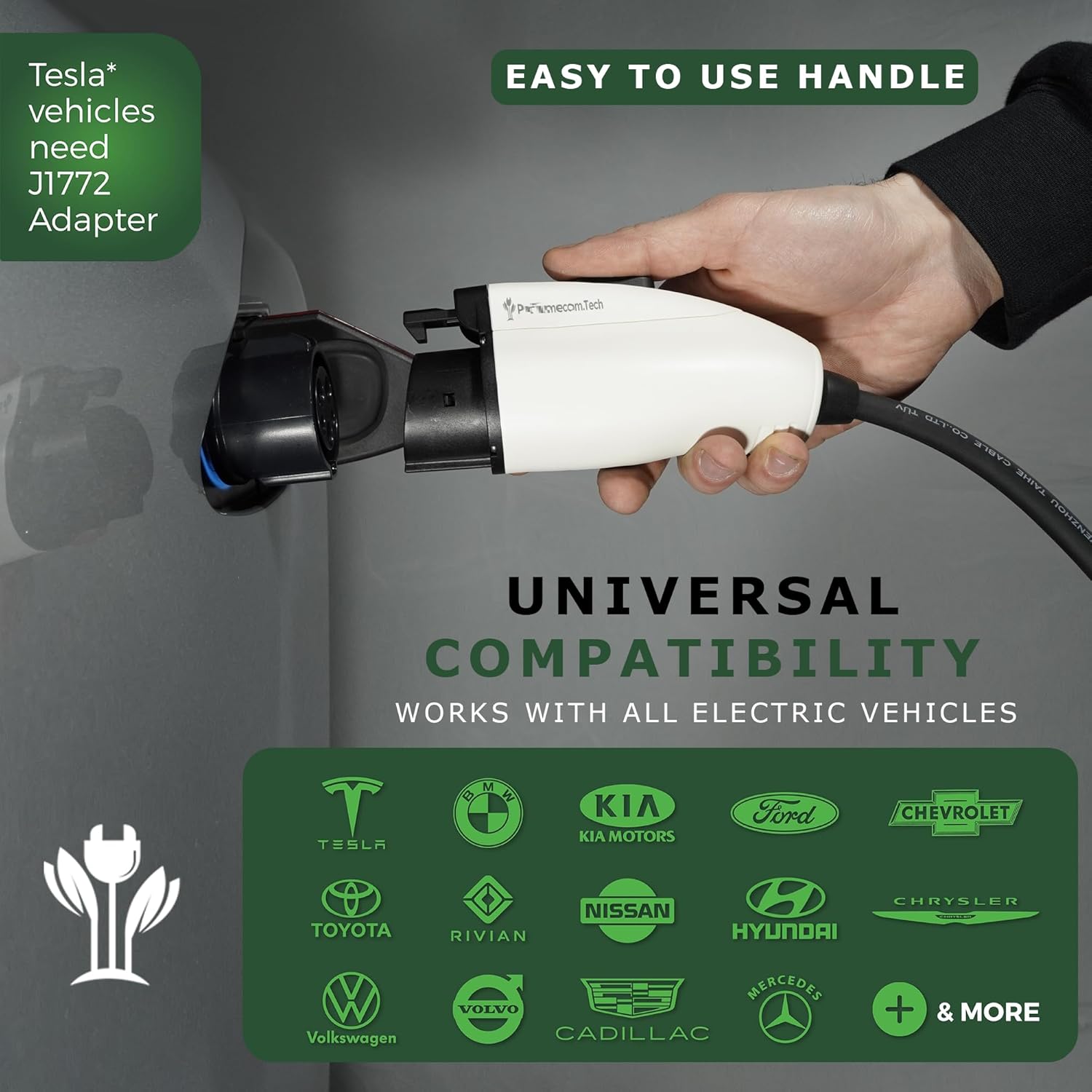 PRIMECOM Level 2 Electric Vehicle (EV) Charger (220V / 240Volt, 16Amp) Portable EVSE Smart Electric Car Charger, 30', 40', and 50 Feet Lengths (14-30P, 40 Feet)