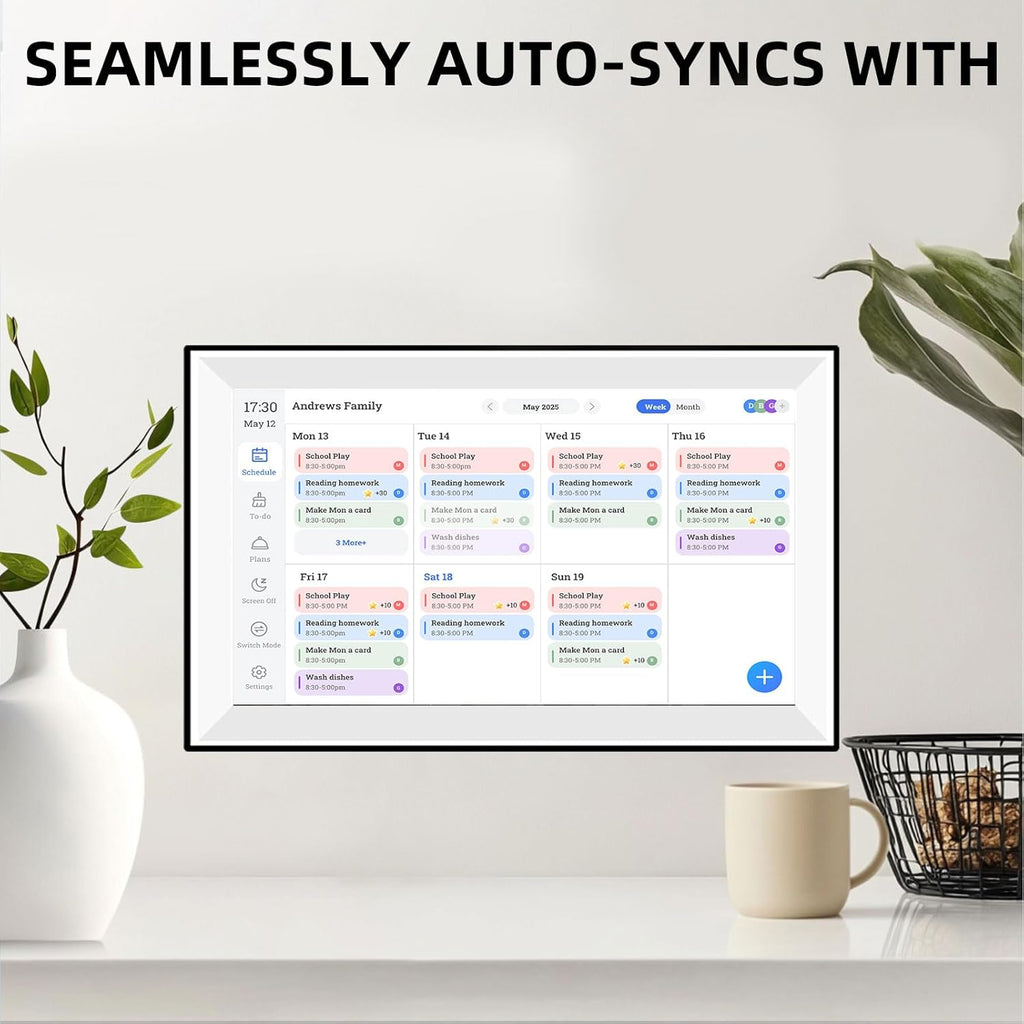 ASHATA 10.1 Inch Smart Digital Calendar, Touchscreen Family Planner with Chore Chart Meal Planner Auto Sync for Outlook, for iCloud, for Home Office Wall Mountable (US)