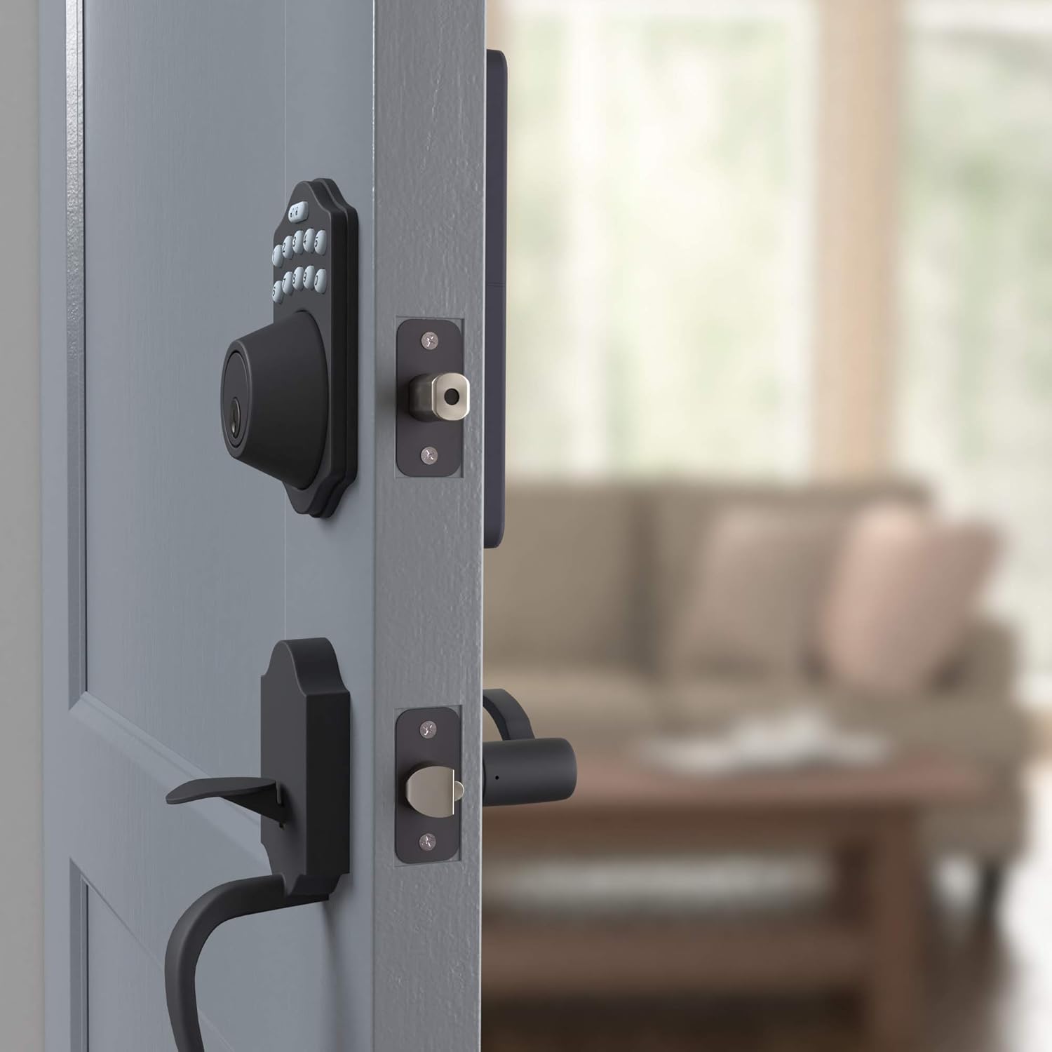 Amazon Basics Keyless Entry Door Lock Deadbolt - Traditional Electronic Keypad (Pack of 6) Matte Black with Key Option
