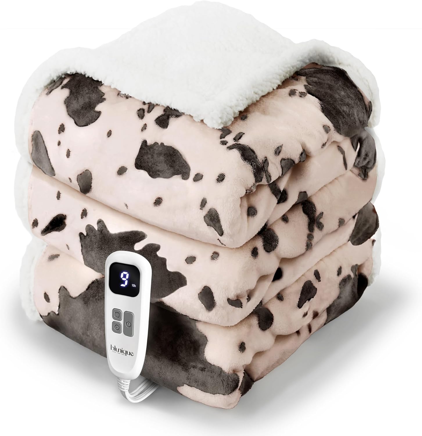 Cow Print Heated Blanket Twin-Heating Electric Blanket Twin with 10 Heat Levels & 10 Hours Auto-Off, Cozy Soft Fleece Sherpa, Washable, 62 x 84 Inche Cow Print Light Coral