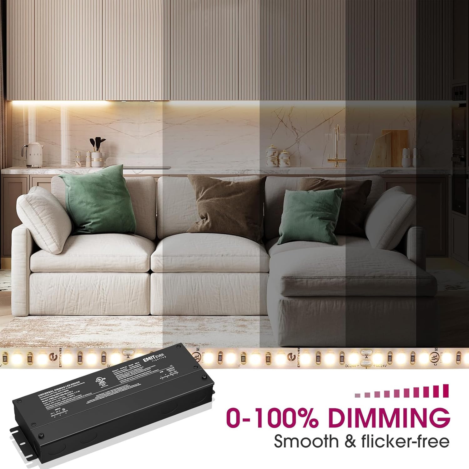 EMITEVER 288W Dimmable LED Driver, 24V 5-in-1 Dimmable Power Supply,3-Channels AC to DC Transformer for LED Light, Compatible with Lutron and Leviton Dimmer, Waterproof IP67 and UL Listed, Class 2