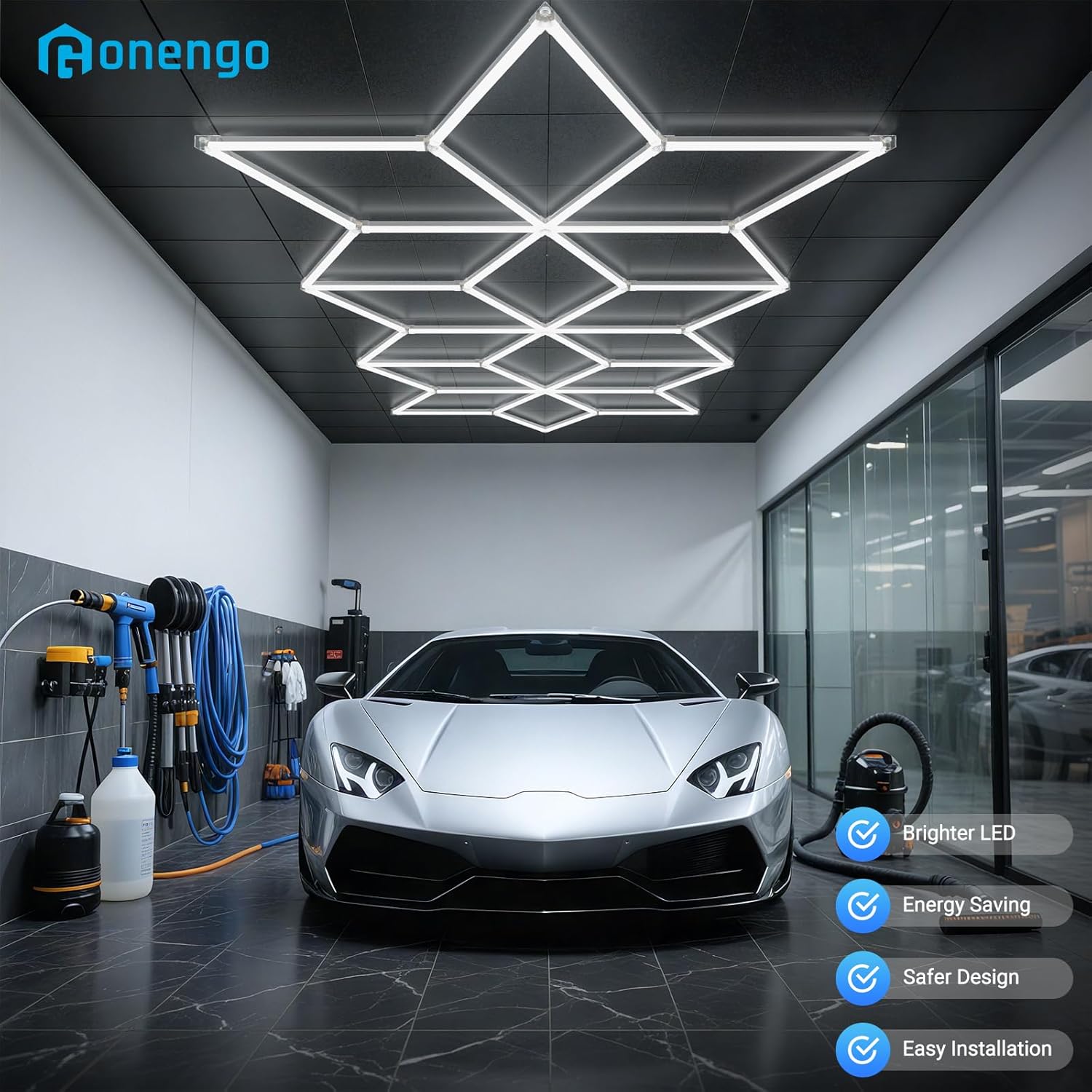 Rhombus LED Garage Light - Hexagonal Snow Lights, 710W 78100LM Super Bright Garage Ceiling Lights, Larger Size Honeycomb Light for Warehouse, Workshop, Gym, Car Basement