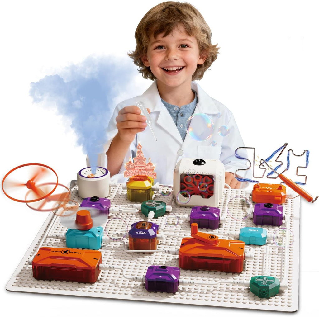 Science Kits for Kids - STEM Kits for Kids, Electronics Exploration Kit, Over 420 Projects, 50 Circuit Parts with Bubble Maker，Fan & Flying Helicopter , STEM Educational Toy Gifts for Boys& Girls