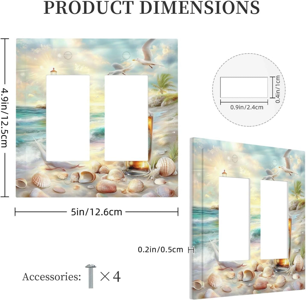 Decorative Outlet Covers Beach Ocean Lighthouse Seashells 2 Gang Double Gfci Rocker Electrical Wall Panels Light Switch Cover Plate For Bed Room Living Room Decor