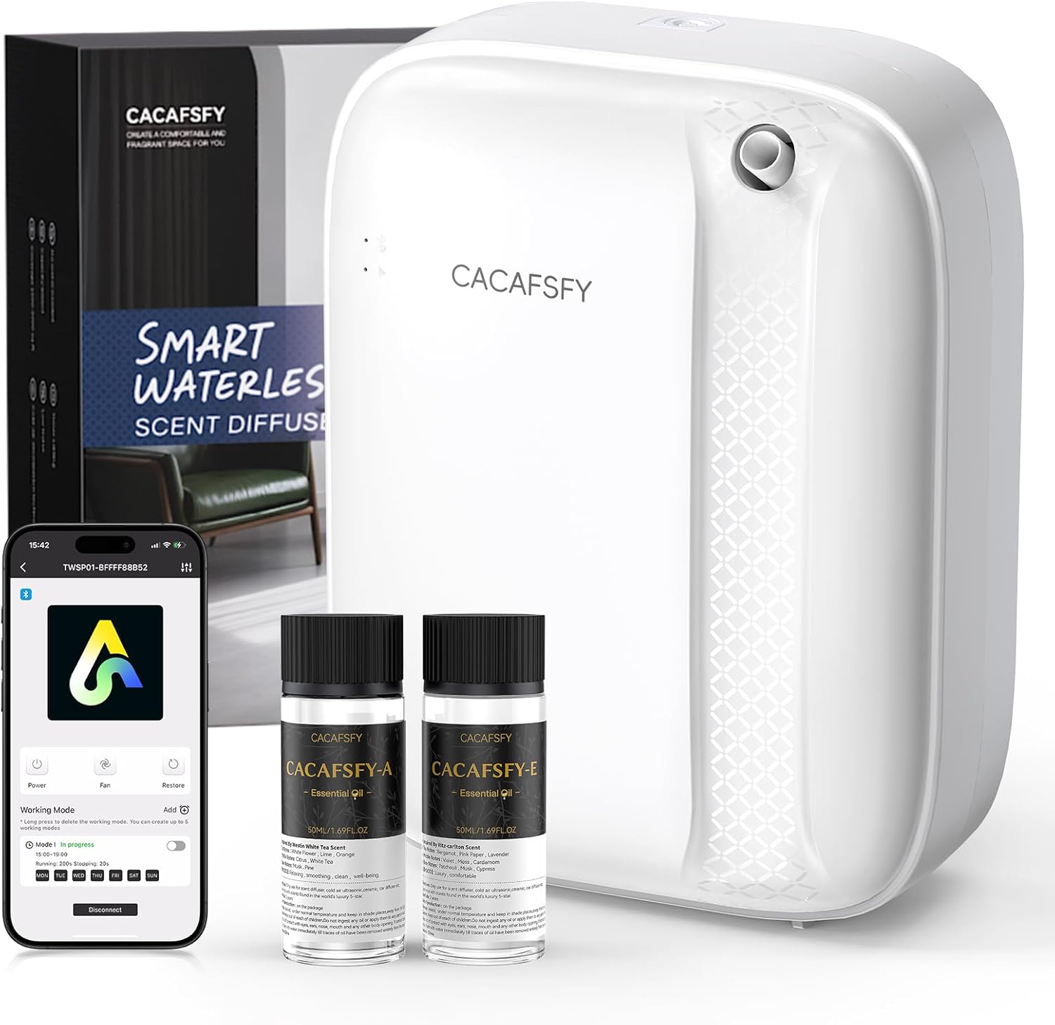 Waterless Essential Oil Diffuser,(2 * 50ml Fragrances Included) 3000 Sq.Ft Coverage 400 ml Large Capacity Hotel Scent Diffuser,Cold Air Tech, App & Button Control,Scent Diffusers for Home Large Room