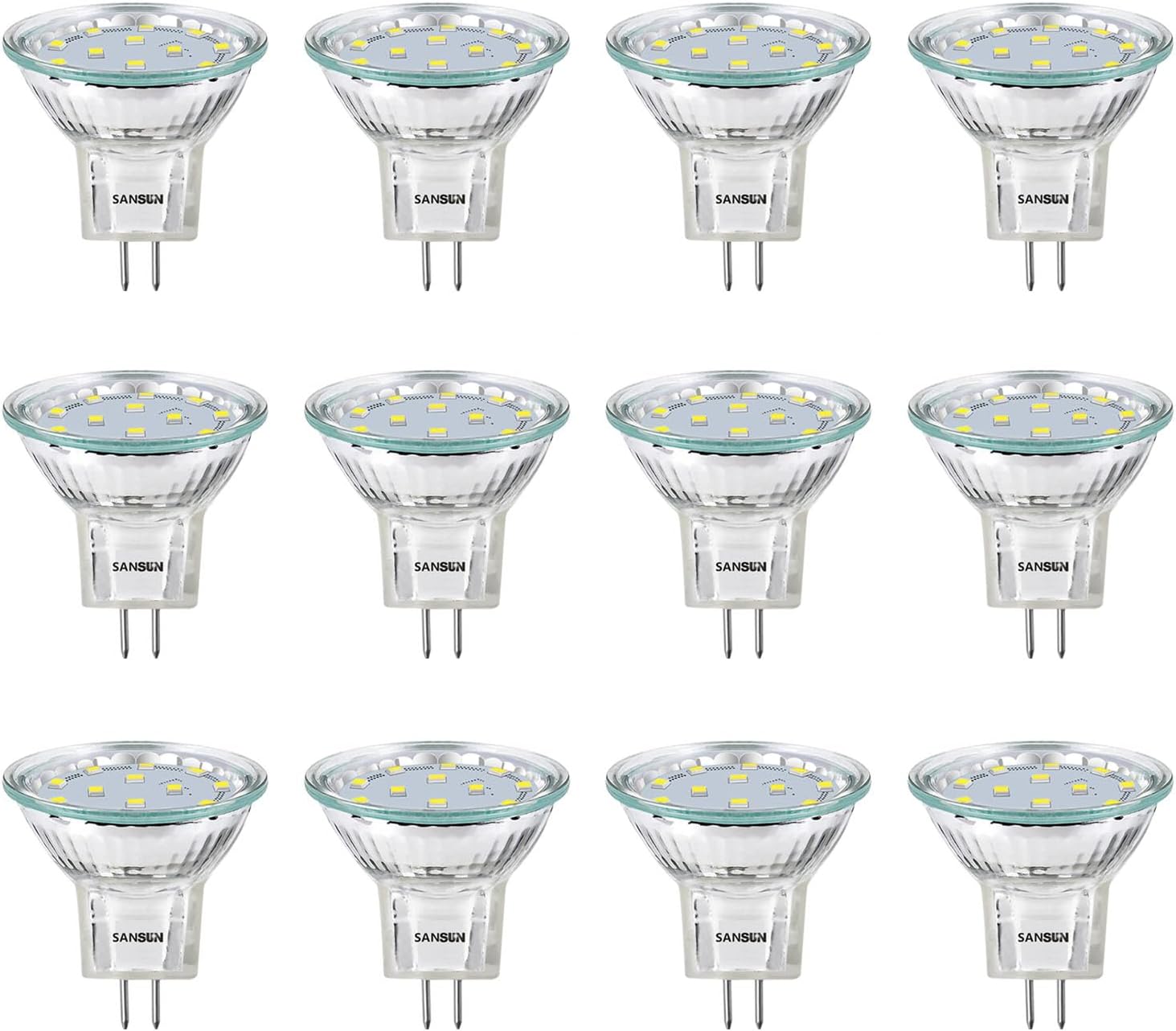 3W MR11 LED Landscape Light Bulbs, Low Voltage 12V 20W Halogen Replacement for Outdoor Landscape Spotlight and Track Light, GU4 Bi-Pin Base, Daylight White 4000K, Non-Dimmable, (Pack of 12)