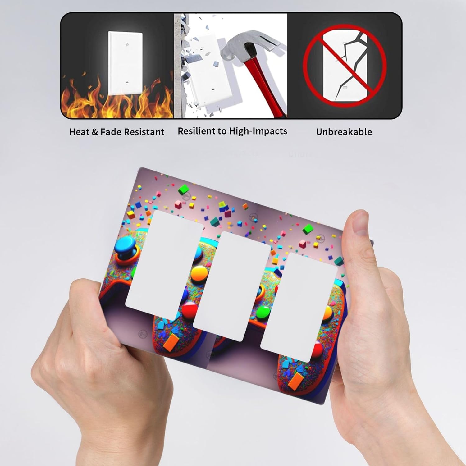 Videos Game Controller 3 Gang Triple Rocker Decorative Light Switch Covers Electrical Faceplate Switchplates for Bathroom Kitchen Home