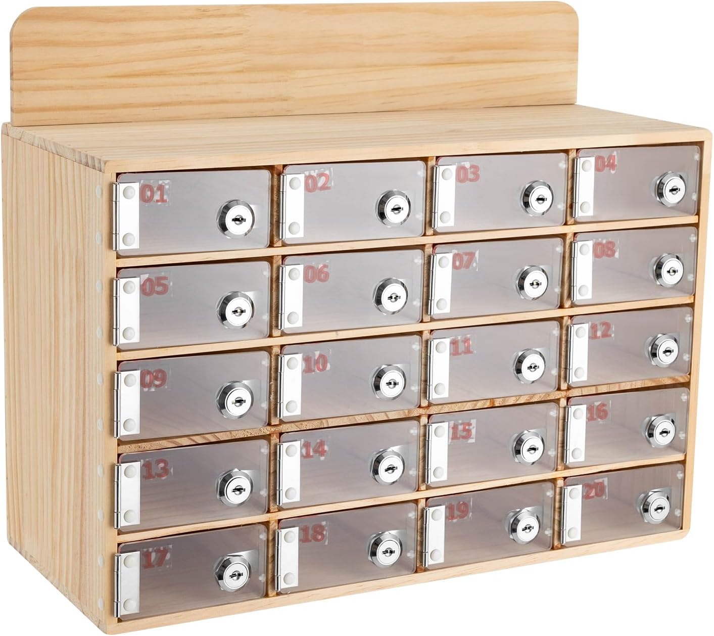 Cell Phone Locker Box 20 Slots Cell Phone Organizer Cabinet with Combination Locks Wall-Mounted Locking Cell Phone Storage Box for Classroom Office,Shool,Office (20 Slots, Wood+Acrylic)
