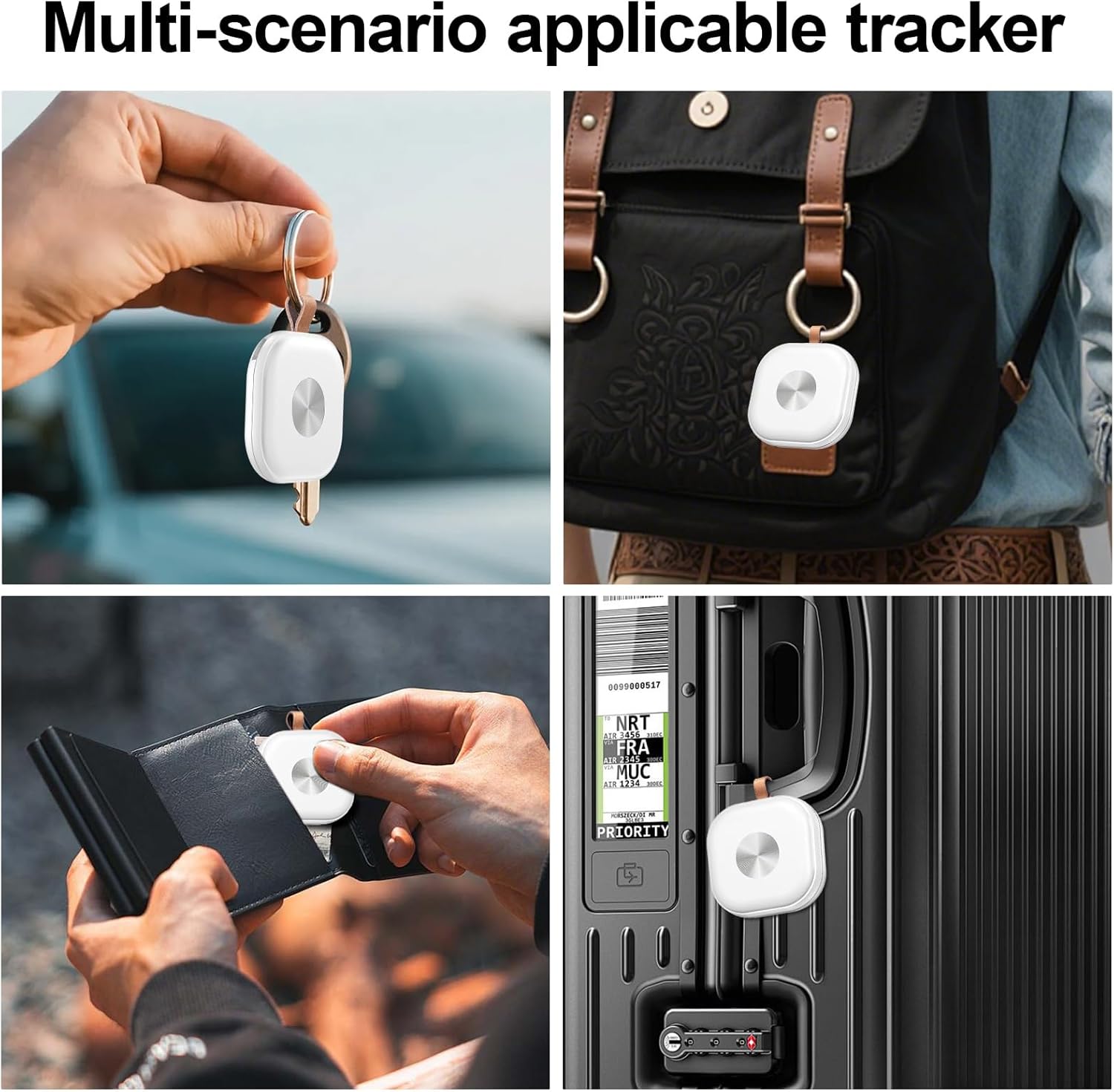 Tracker Tags 4 Pack, Luggage Tracking Tags Compatible with Find My APP (iOS Only), Key Finder Locator with Sound, Air Tracker Item Finder for Keys, Bags, Suitcases and More, White