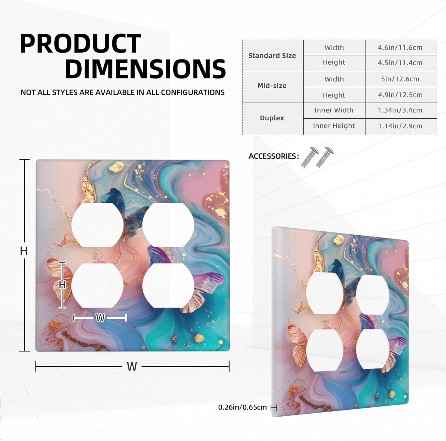 Colorful Marble Butterfly Gold Glitter Abstract Print Outlet Covers 2 Gang Double Duplex Decorative Light Switch Covers Electrical Wallplates Socket Faceplate for Bed Room Living Room Decor