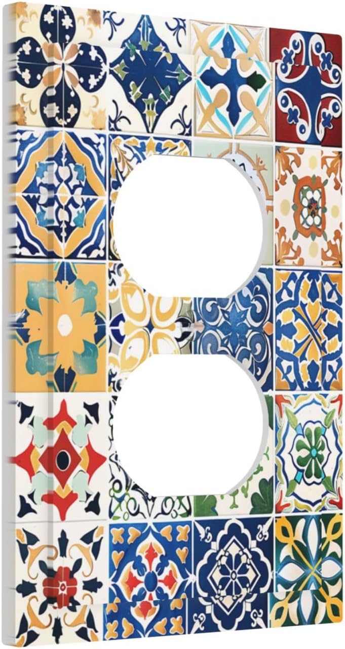 Outlet Covers Moroccan Traditional Mexican Talavera Til 1 Gang Duplex Light Switch Cover Decorative Switch Plates Electrical Receptacle Faceplate Wall Plate for Kitchen Home Decor