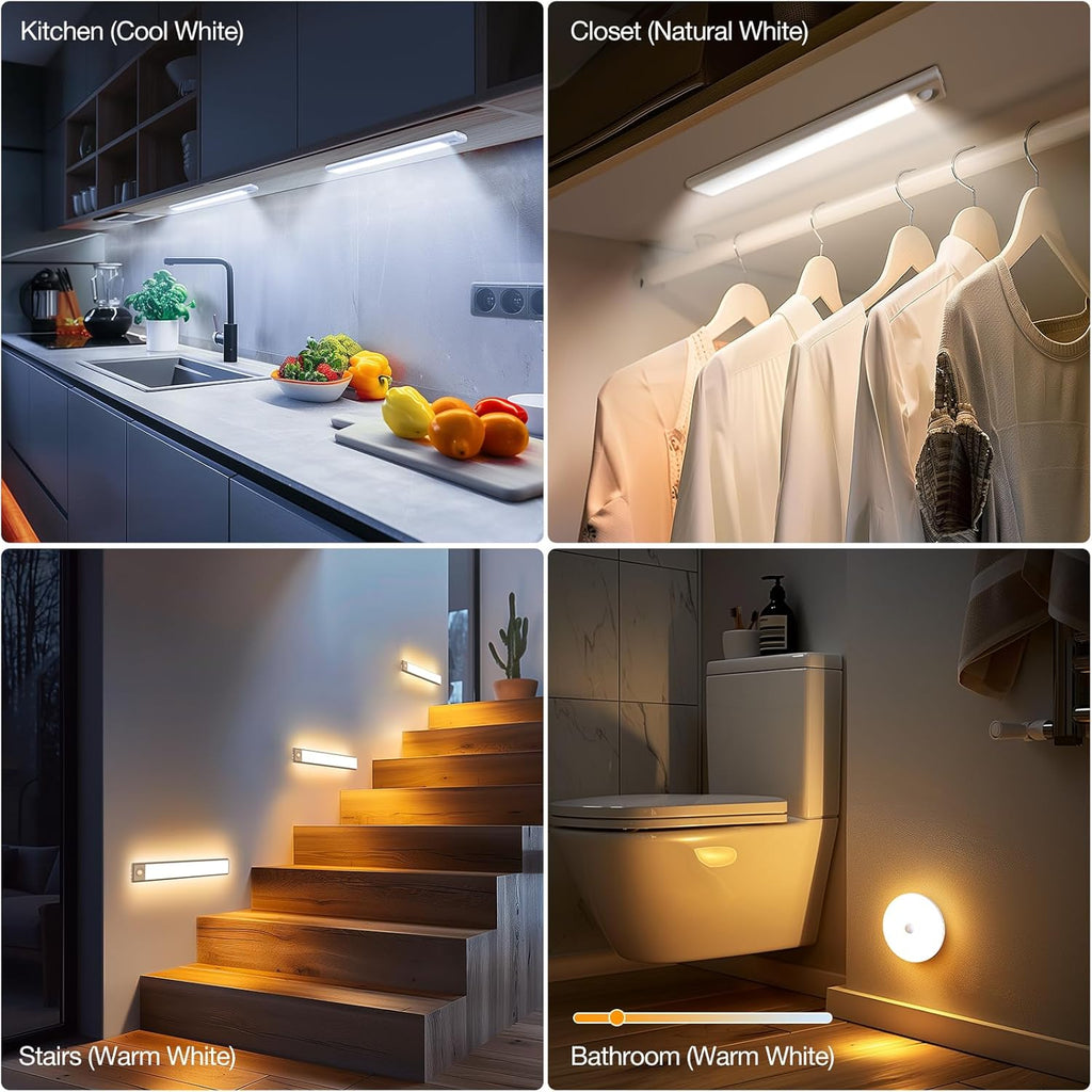 CT CAPETRONIX Under Cabinet Lights, Rechargeable Closet Lights with 3 Color Temperatures Dimmable 3 Modes, Motion Sensor Light Indoor with Magnetic, Wireless Under Counter Lights for Kitchen, Stairs