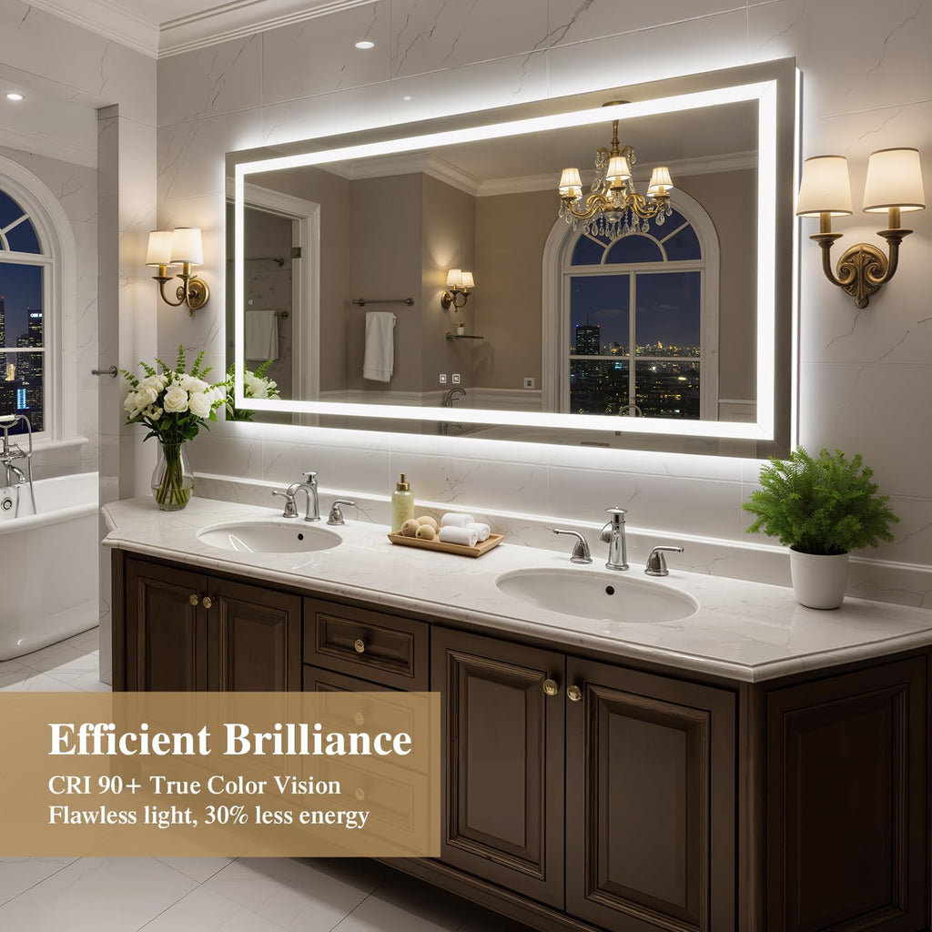 72X36 Inch LED Bathroom Mirror with Lights, Frontlit+ Backlit Bathroom Vanity Mirror for Wall, Ultra-Clear Tempered Glass, Shatter-Proof, Anti-Fog and Memory Function, ETL Listed