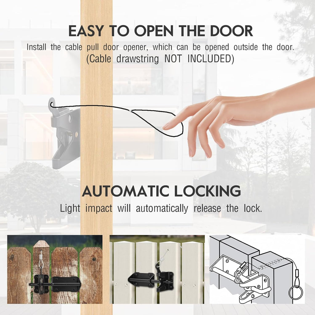 HOME MASTER HARDWARE Heavy Duty Automatic Gate Latch for Wooden Fence, 7-1/2" Black Self Locking Door Latches, Security Latches Hardware for Wood Gates, Vinyl Fence, Garden and Metal Gates