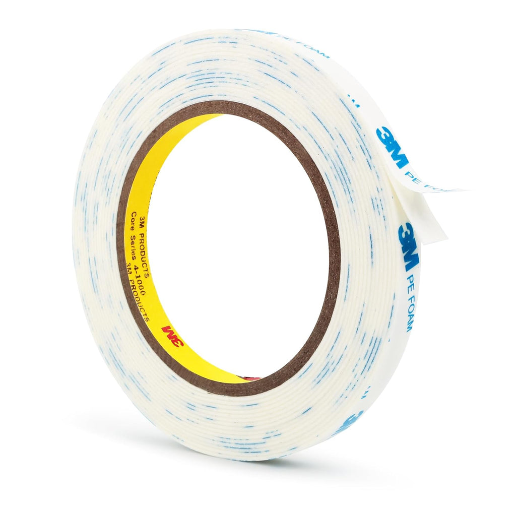 3M 1600T Double Sided Tape, PE Foam Tape 0.5" x 18 Ft White Removable Strong Adhesive No Residue for RV Picture Hanging, Posters Frames Wall Decor Indoor & Outdoor Use