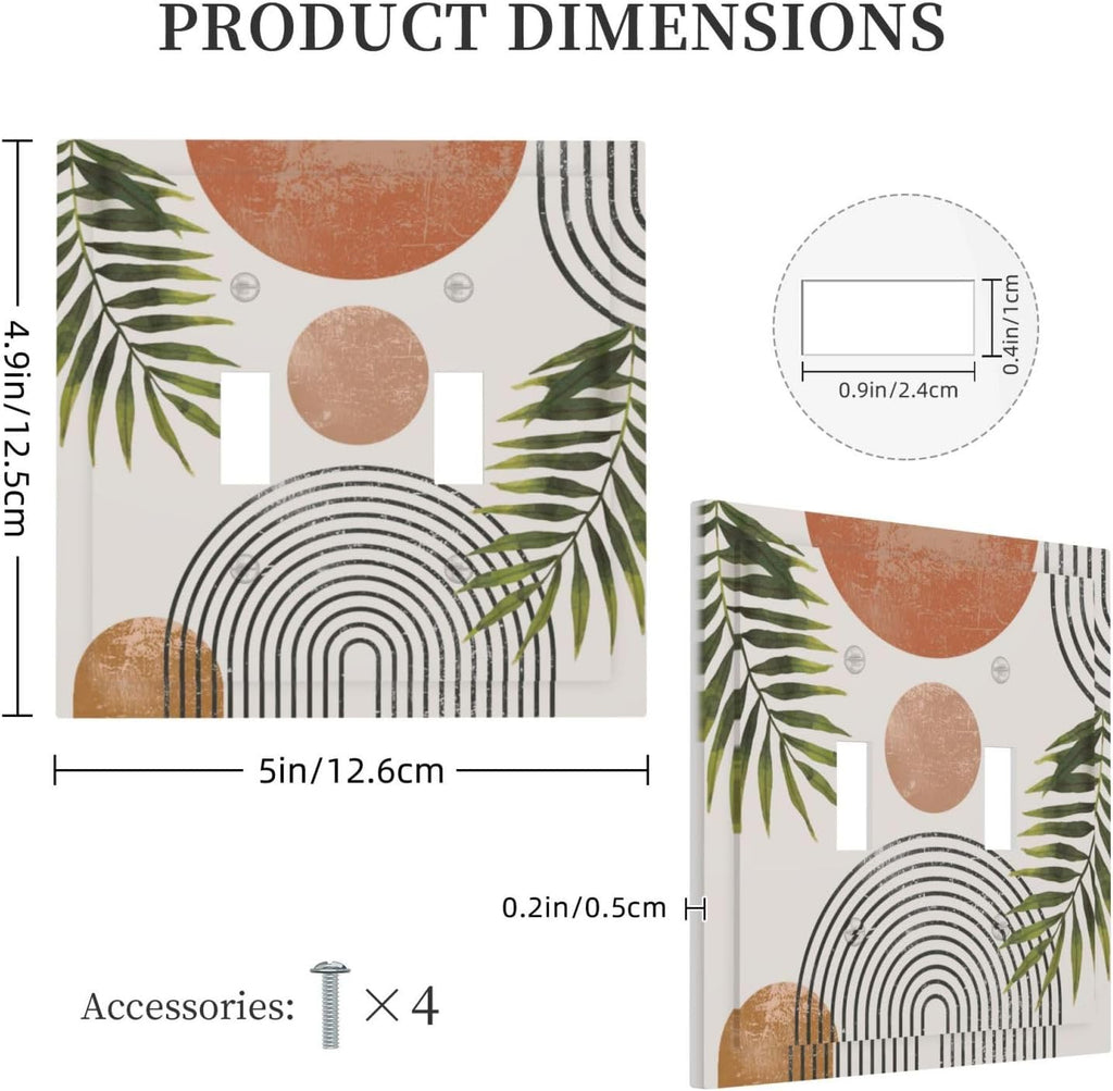 Beautiful Boho Mid Century Large Archs Sun Leaves Plants Decorative Switch Plates 2 Gang Double Toggle Outlet Light Switch Cover Wall Plate Electrical Faceplate for Bedroom Living Room Decor