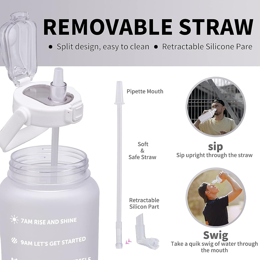 64oz,100oz,128oz Large Motivational Water Bottle with Time Marker, Leakproof & BPA Free Half Gallon Big Water Bottle with Straw Handle Tritan Frosted Water Jug for Gym,Fitness,Outdoor Sports