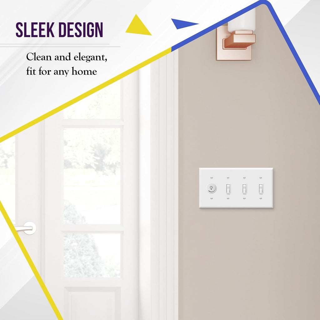 ENERLITES Quad Light Switch Wall Plate, Standard Size 4-Gang 4.50" x 8.19", Unbreakable Polycarbonate Thermoplastic, 8814-W-2-PCS, White, 2 Pack