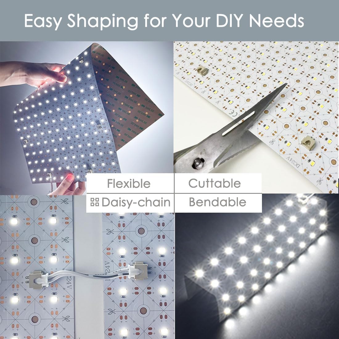 4-Pack LED Backlight Sheet 24V 36W 4000K White, 19.3X9.6 inches Each Unit, Dimmable Flexible LED Panel Sheet for Backlit Translucent Stone/Marble/Onyx/Quartz Countertops Walls