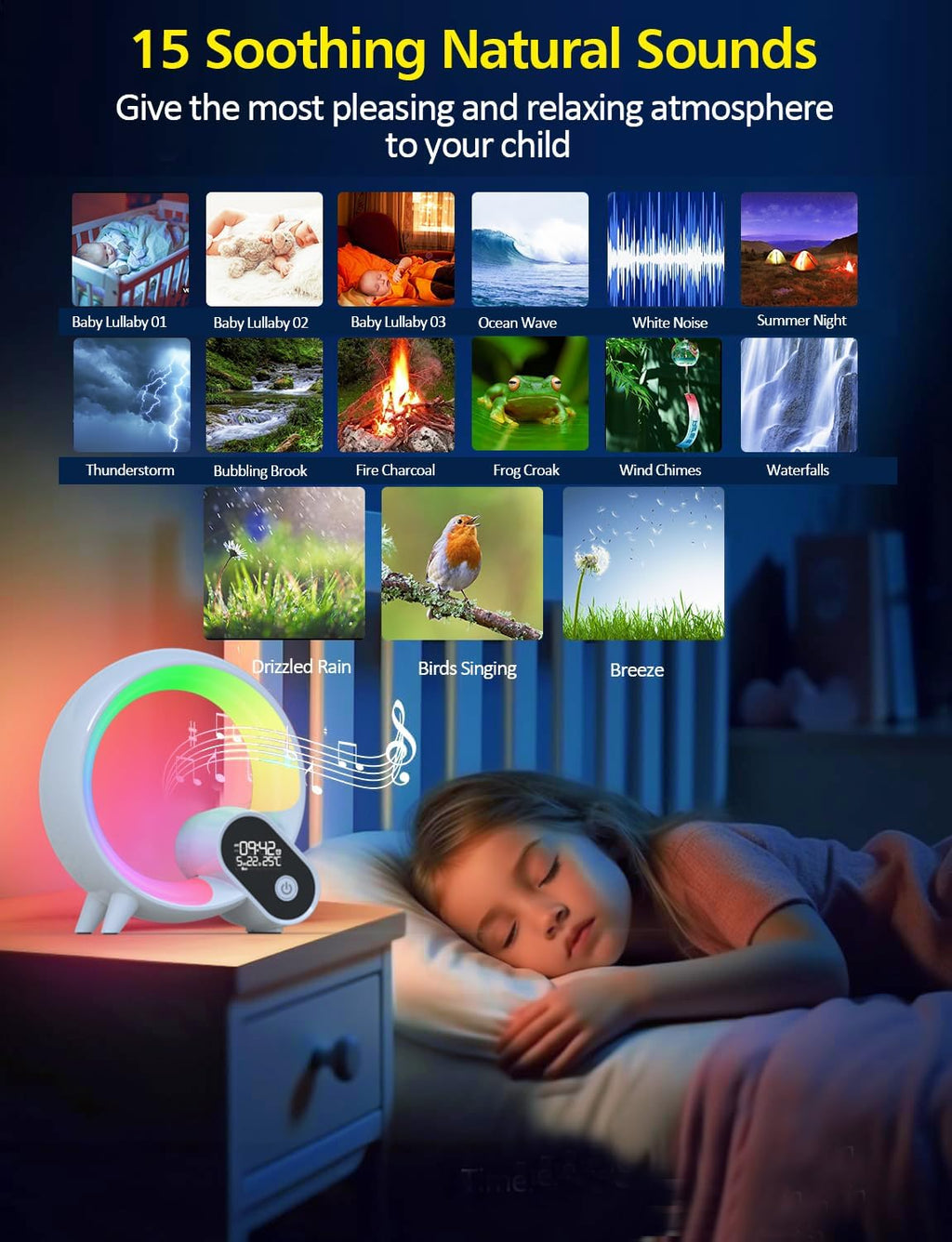 Smart Night Light for Kids,Wake Up Light Sunrise Alarm Clock,Ambient Light & Sleep Assistant White Noise Sound Machine Baby Night Light,App,Bluetooth Speaker,Snooze,Timer,Remote Control,Ideal for Gift