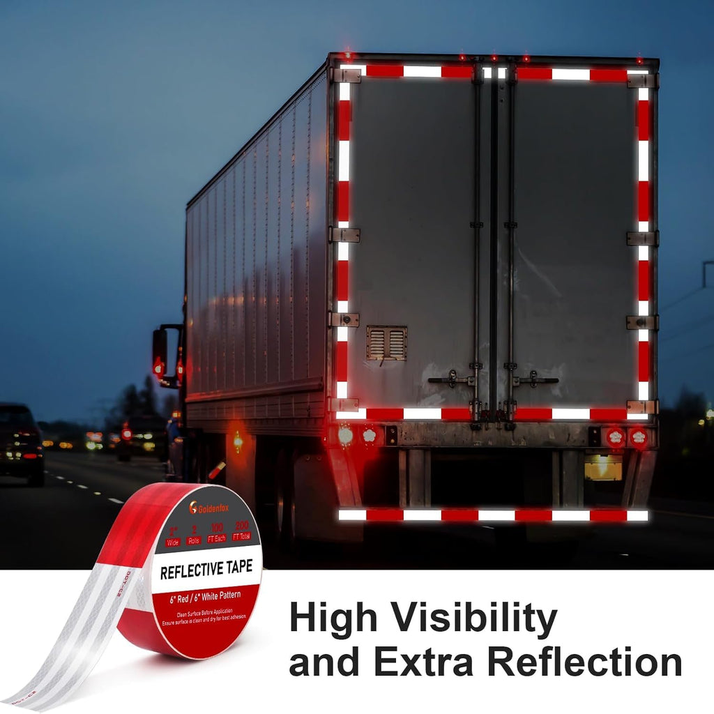 Golden Fox DOT-C2 Reflective Tape, 2 Inch x 200 Feet, Outdoor Waterproof with Strong Adhesive, Red and White, High Visibility for Trailers, Vehicles, Boats, Signs