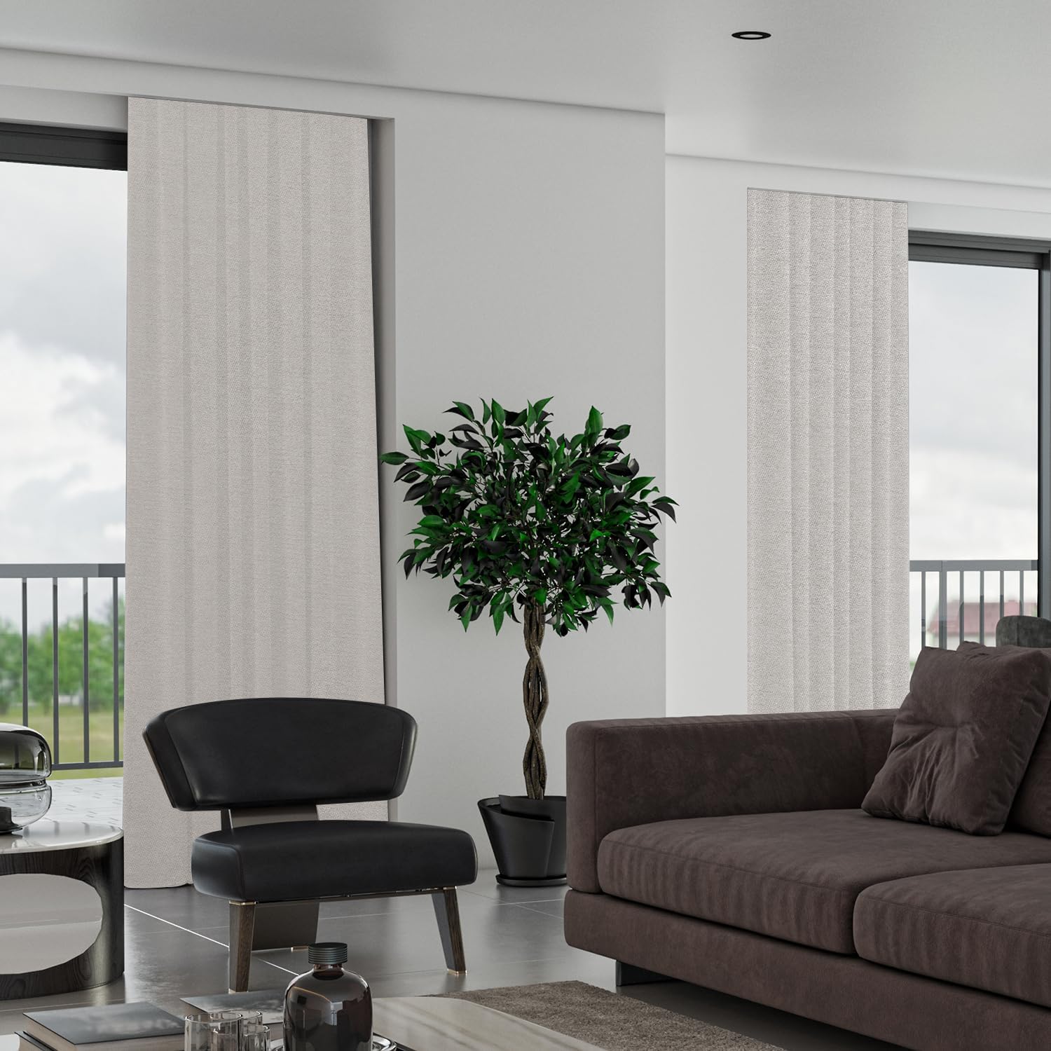 SmartWings Automatic Curtain Opener with Drapery, Motorized Vertical Blinds with Remote, Electric Closet Doors Sliding Panels Compatible with Alexa Google Homekit, 90% Blackout Cream