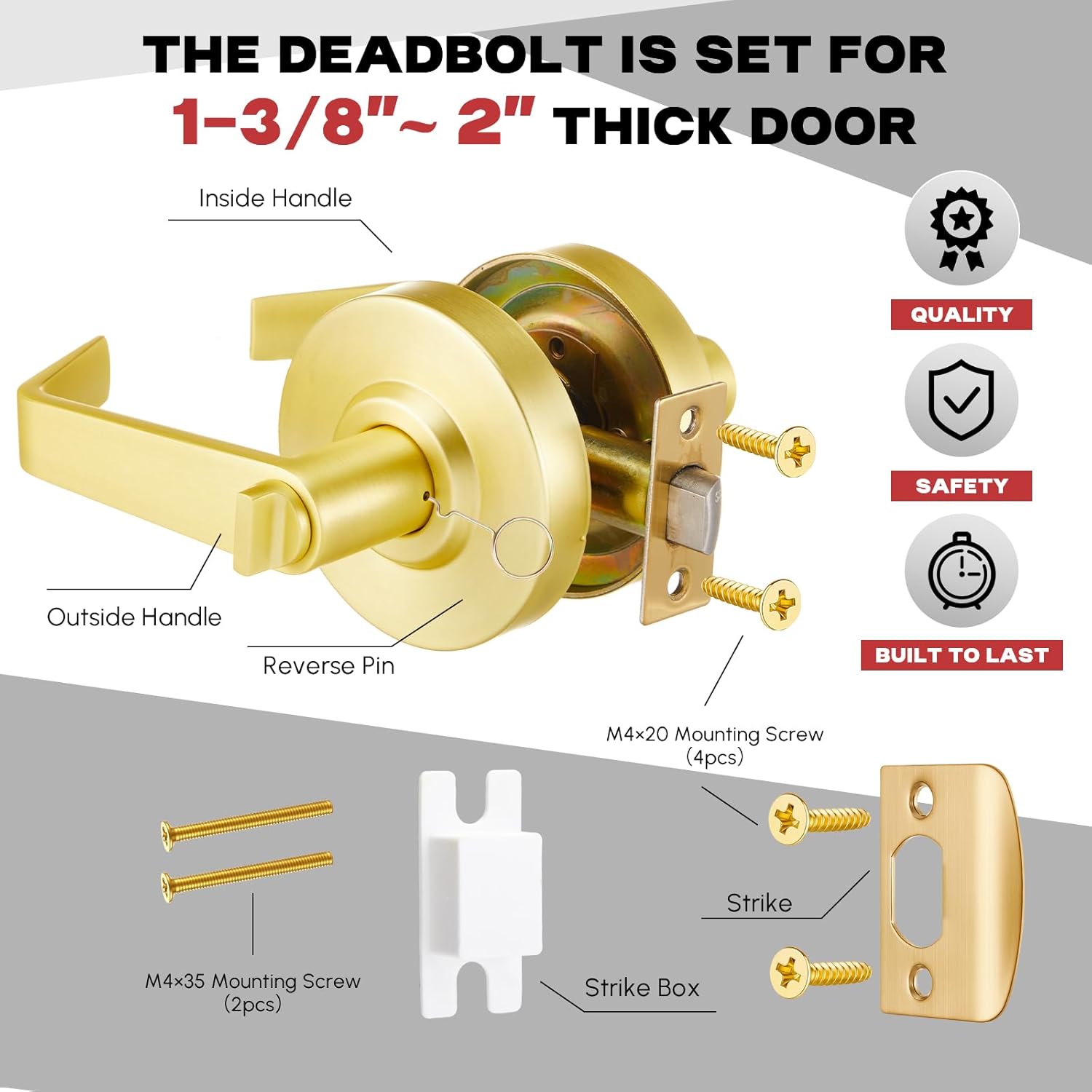 Tandefio 1 Set Vacant Occupied Bathroom Lock, Commercial Door Handle with in-use or Vacancy Occupied Deadbolt, Privacy Indicator Restroom Handle Lock for Restrooms, Satin Chrome (90 mm,Gold)