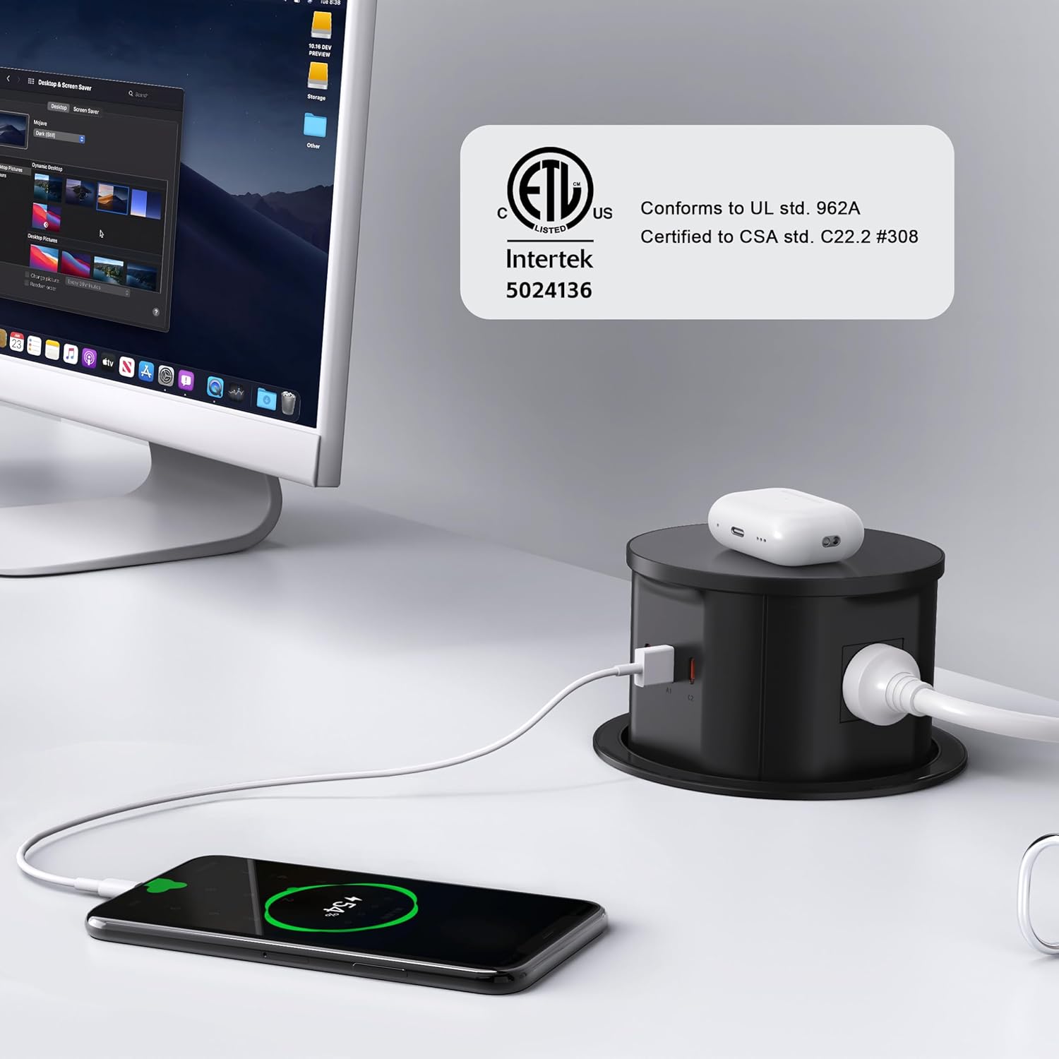ANNQUAN 20 Amp Pop Up Countertop Outlet with 15W Wireless Charger,Max 65W Power Delivery,4.75" Pop Up Electrical Outlet with 3 Outlets 3 USB Ports for Home Office