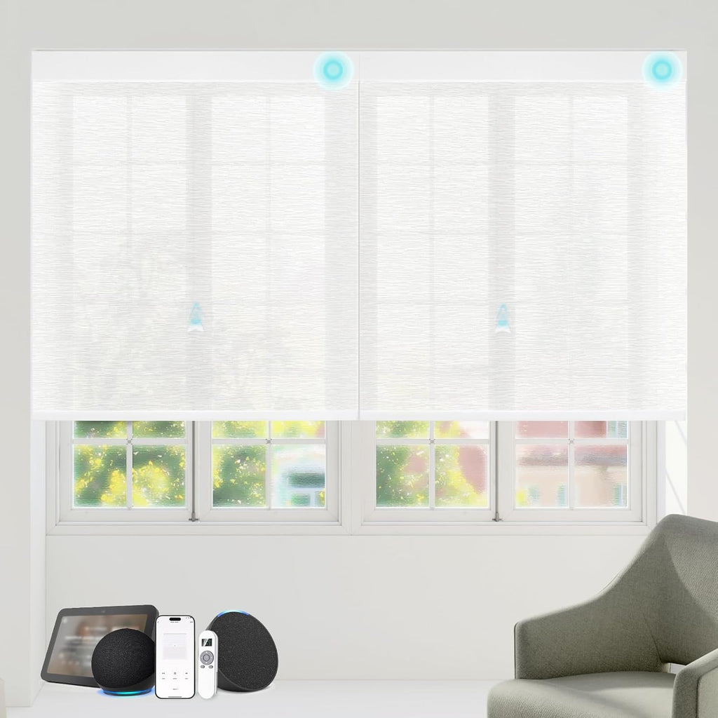 Motorized Blinds with Remote Custom Size Blackout Smart Roller Shades Compatible with Alexa Google, Electric Blinds for Windows
