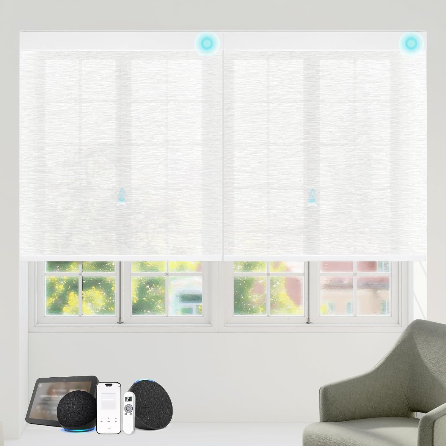 Motorized Blinds with Remote Custom Size Blackout Smart Roller Shades Compatible with Alexa Google, Electric Blinds for Windows