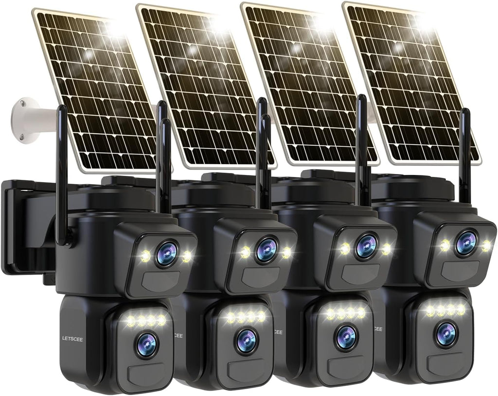 Dual Lens Security Cameras Wireless Outdoor，Solar Cameras for Home Security，Motion Detection,Night Vision,No Month Fee,IP65 Water Proof