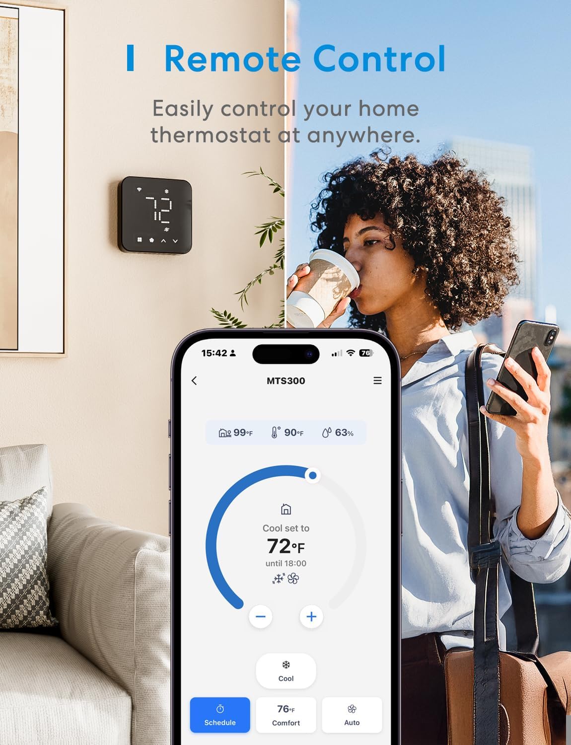 meross Smart Thermostat for Home, WiFi Thermostat Works with Matter, Alexa, Apple Home, Google Assistant, App & Voice Control, 7x24h Scheduling, Energy Saving, C-Wire Required