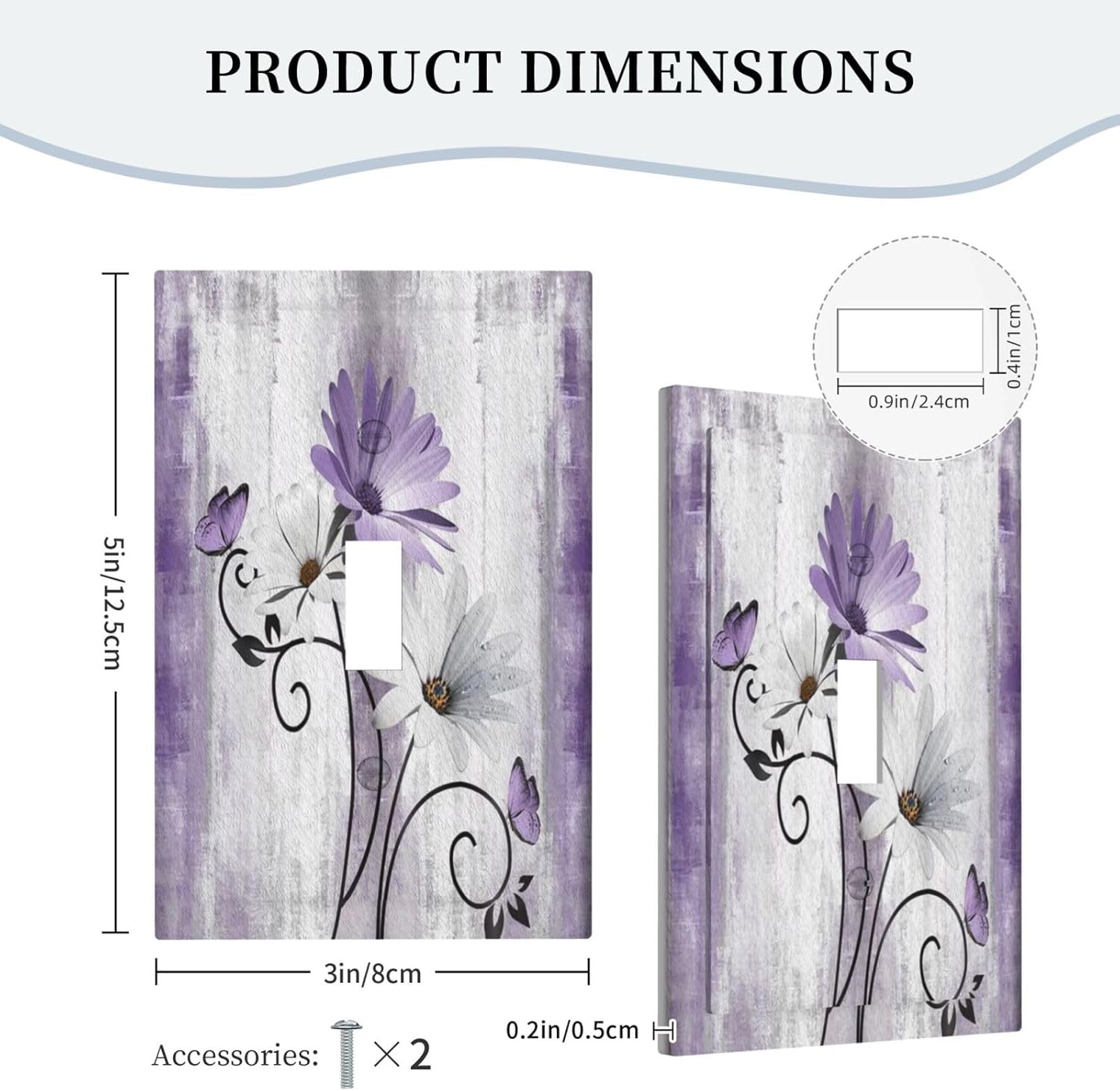 Decorative Light Switch Plate Covers Rustic White Purple Daisy Floral Flower 1 Gang Wall Plate Single Toggle Switch Cover Plate Jumbo Electrical Switchplate Receptacle Faceplate