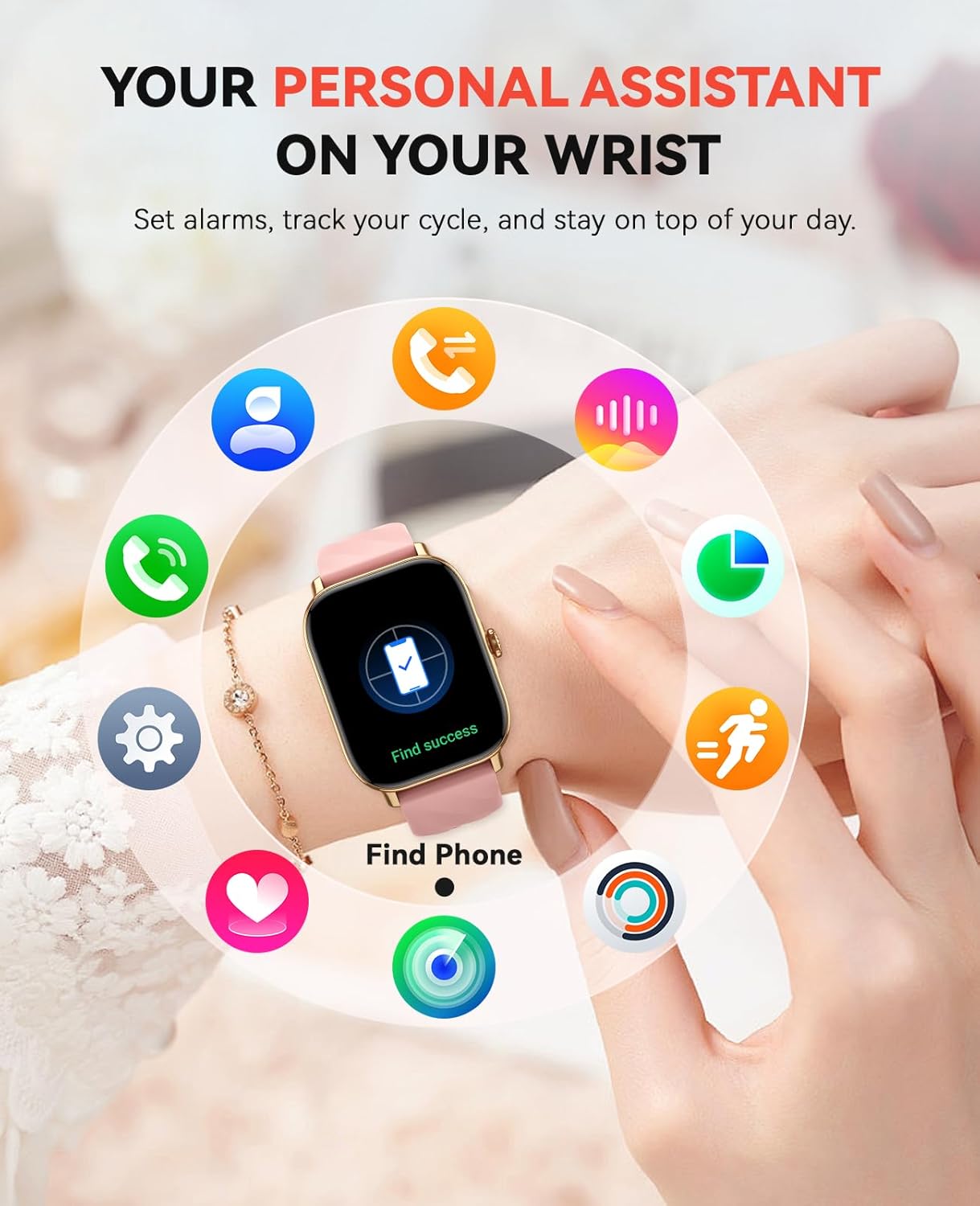 Smart Watches Fitness Tracker for Men Women with Step Counter, Sleep / Calorie Monitor, Pedometer, IP68 Waterproof, 120+ Sports for iPhone Android, 1.91”HD Touchscreen Smartwatch (Casual, Pink, 1.91)